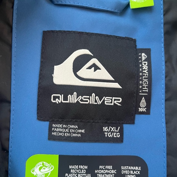 Quicksilver Boys Snow Ski Board Jacket Mission Solid Youth 16 X-Large Waterproof - Picture 7 of 9